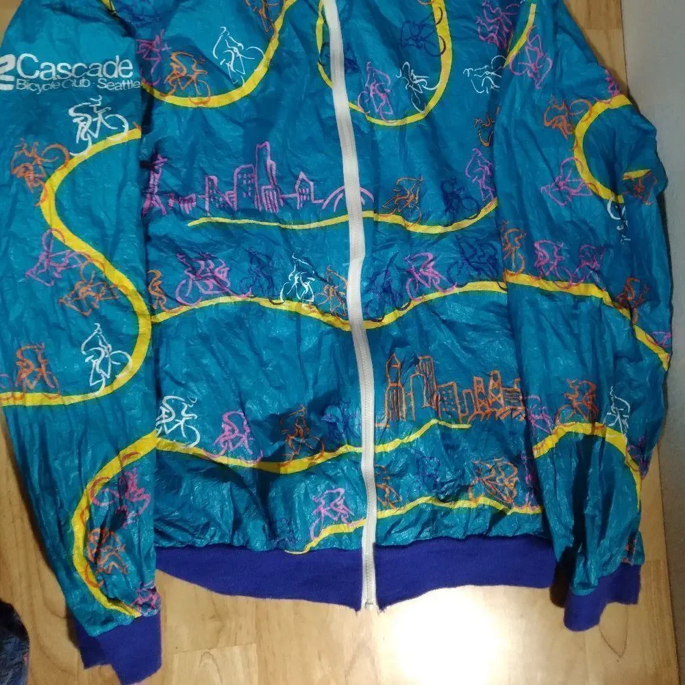 Vintage Cascade Cycle Club Cycling Neon Tyvek Windbreaker Jacket
